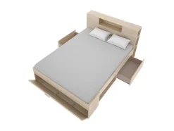 Bed Met Hoofdeinde, Opbergruimte En Lades - 160 X 200 Cm - Eikenkleur - Leandre