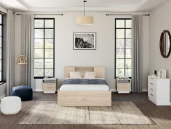 Bed Met Hoofdeinde, Opbergruimte En Lades - 160 X 200 Cm - Eikenkleur - Leandre