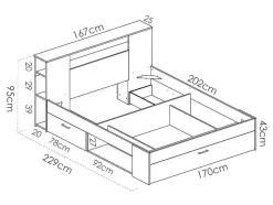 Bed Met Hoofdeinde, Opbergruimte En Lades - 160 X 200 Cm - Eikenkleur - Leandre