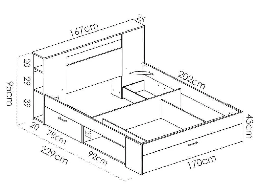 Bed Met Hoofdeinde, Opbergruimte En Lades - 160 X 200 Cm - Eikenkleur - Leandre