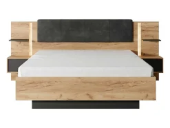 Bed Met Nachtkastjes 160 X 200 Cm - Met Ledverlichting - Kleur: Naturel En Antraciet - Elynia