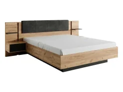 Bed Met Nachtkastjes 160 X 200 Cm - Met Ledverlichting - Kleur: Naturel En Antraciet - Elynia