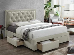 Bed Met Opbergruimte - Stof - Kleur: Champagne - 180 X 200 Cm - Leopold
