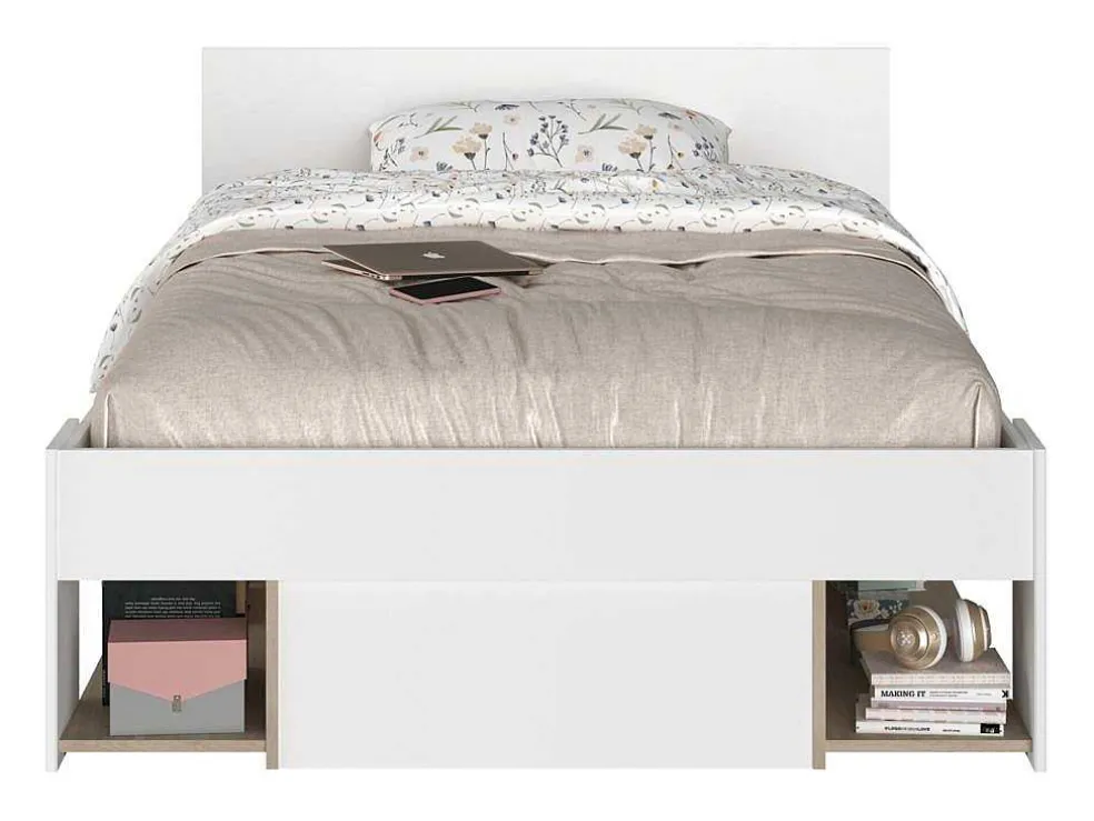 Bed Met Opbergruimte 120 X 190 Cm Wit En Houtlook Kinselia