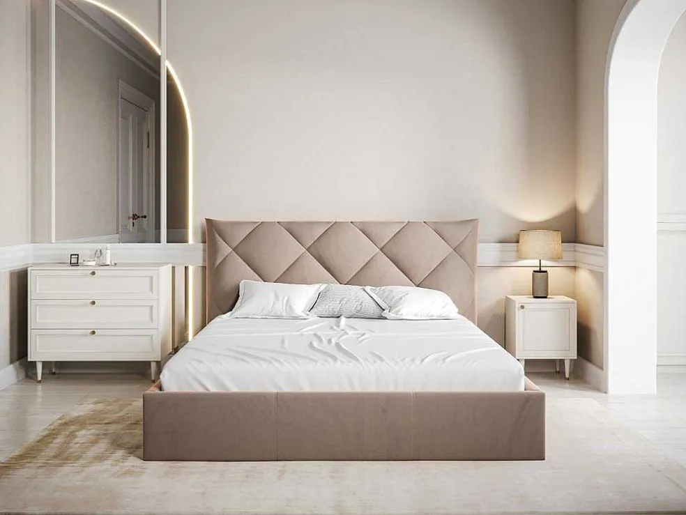 Bed Met Opbergruimte 160 X 200 Cm - Velours - Beige - Stari Van Pascal Morabito - Van Pascal Morabito