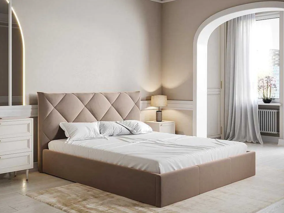 Bed Met Opbergruimte 160 X 200 Cm - Velours - Beige - Stari Van Pascal Morabito - Van Pascal Morabito
