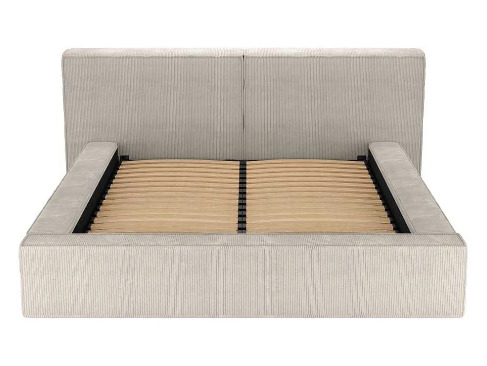 Bed Met Opbergruimte 160 X 200 Cm - Ribfluweel - Beige + Matras - Timano