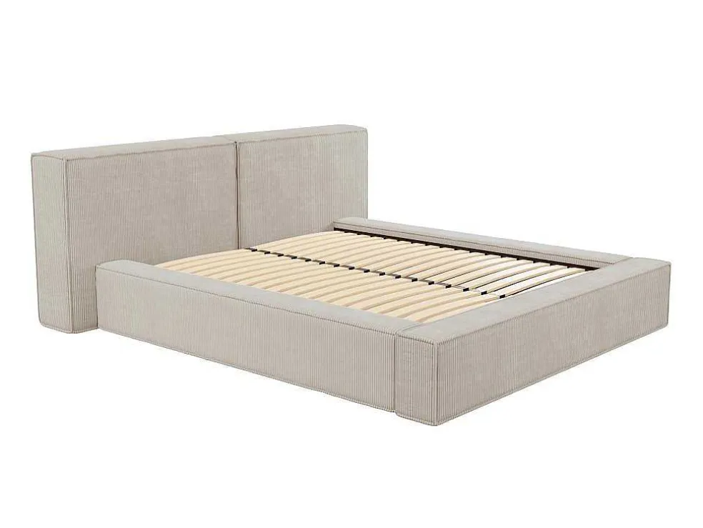 Bed Met Opbergruimte 160 X 200 Cm - Ribfluweel - Beige + Matras - Timano