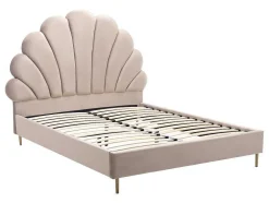 Bed Met Schelpvorm 140 X 190 Cm - Velours - Beige - Livaya