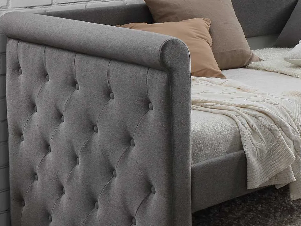 Bed Met Slaaplade Louise - 2 X 90 X 190 Cm - Grijze Stof + Matras