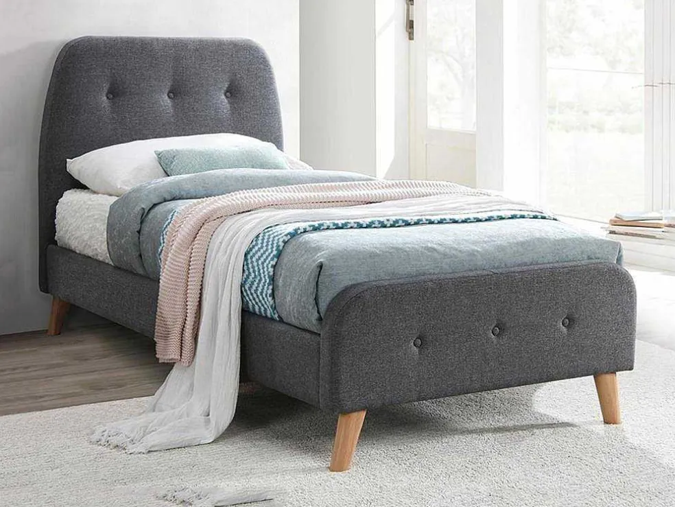 Bed Romeo Met Gestoffeerde Hoofdeinde - 90 X 190 Cm - Grijze Stof