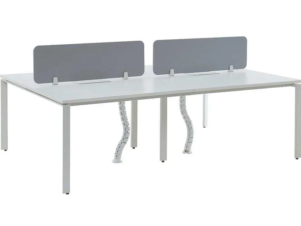 Benchbureau Voor 4 Personen - Wit - L120 Cm - Met Afscheidingen - Downtown