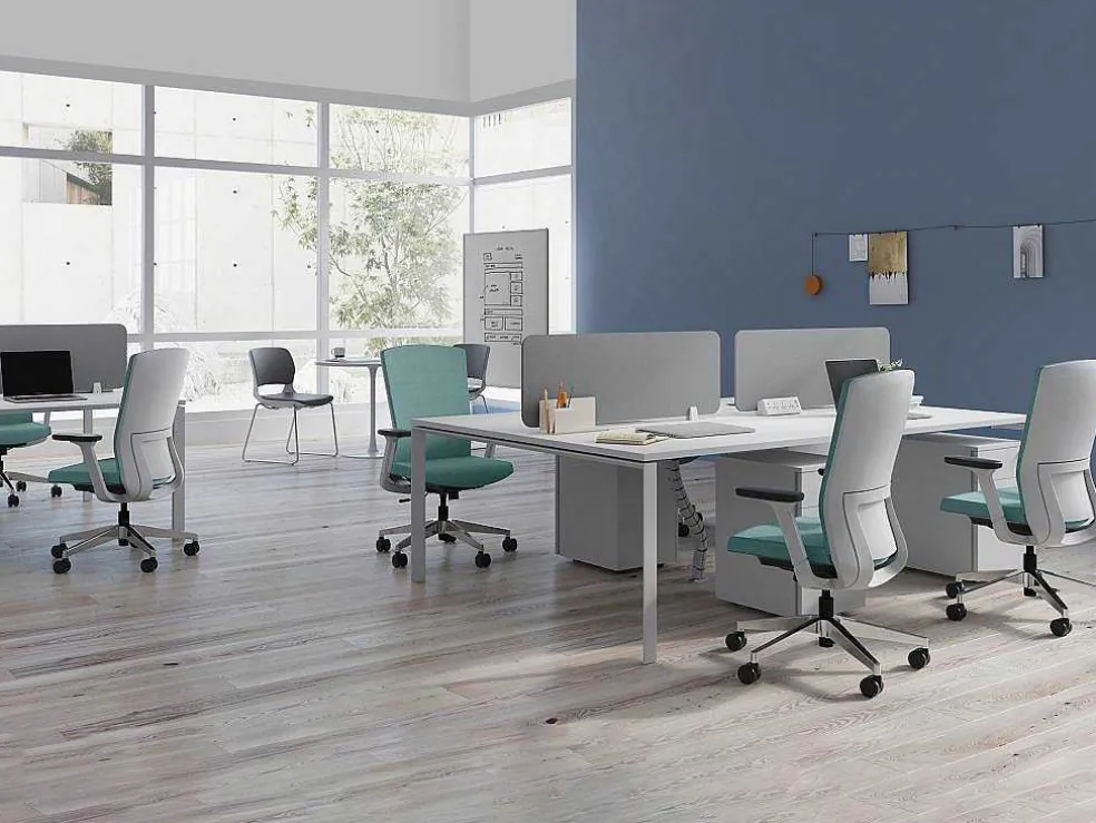 Benchbureau Voor 4 Personen - Wit - L120 Cm - Met Afscheidingen - Downtown