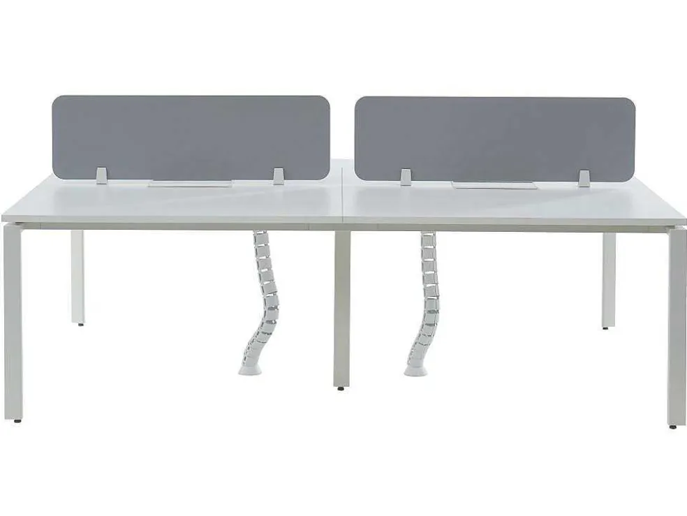 Benchbureau Voor 4 Personen - Wit - L120 Cm - Met Afscheidingen - Downtown