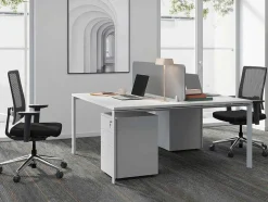Benchbureau Voor 2 Personen - Wit - L140 Cm - Met Afscheiding - Downtown