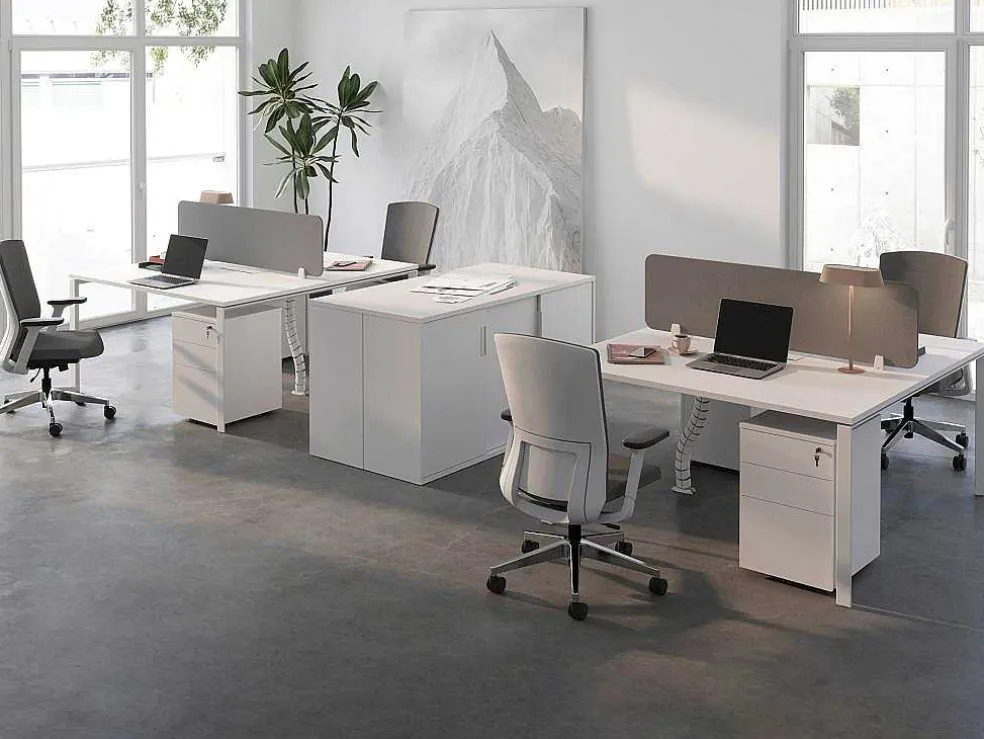 Benchbureau Voor 2 Personen - Wit - L160 Cm - Met Afscheiding - Downtown