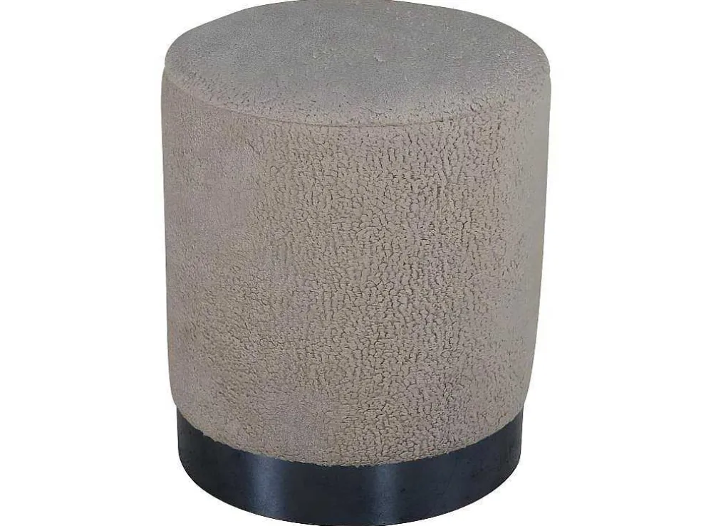 Benji Poef, Hocker O35Cm Teddystof Beige, Zwart.