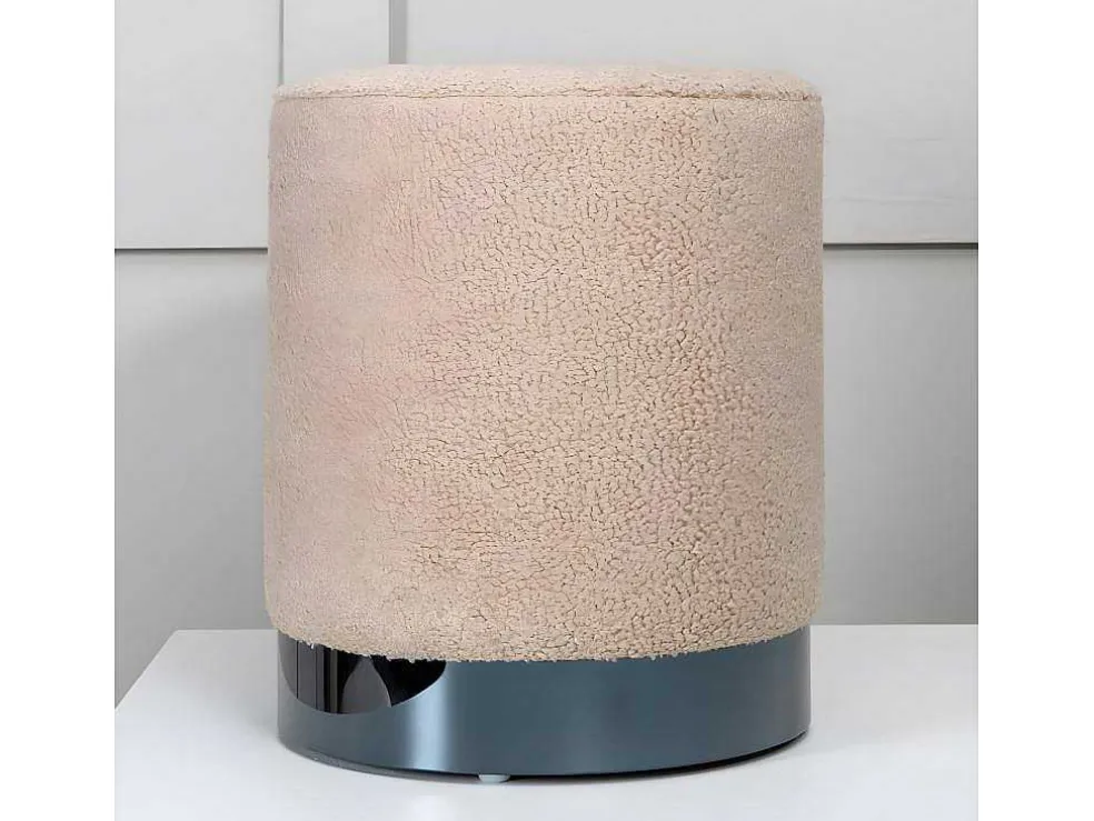 Benji Poef, Hocker O35Cm Teddystof Beige, Zwart.