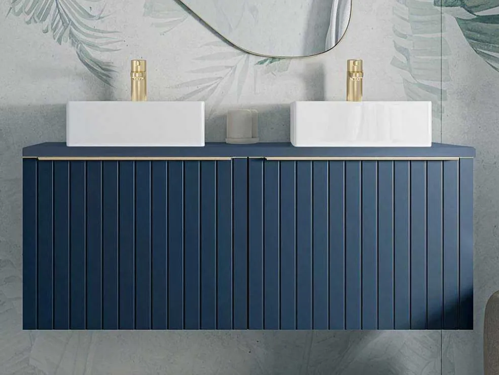Blauw Hangend Badkamermeubel Met Dubbele Wastafel - 120 Cm - Josepha