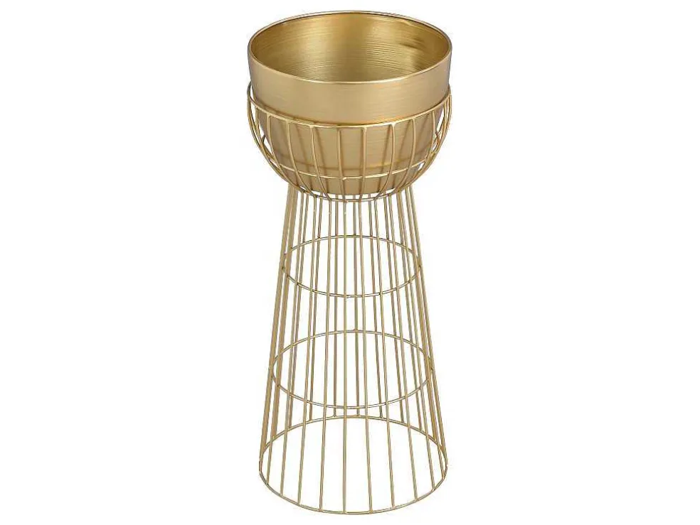 Bloembak Met Draadstructuur Van Metaal - D30 X H71 Cm - Goudkleurig - Cemoro