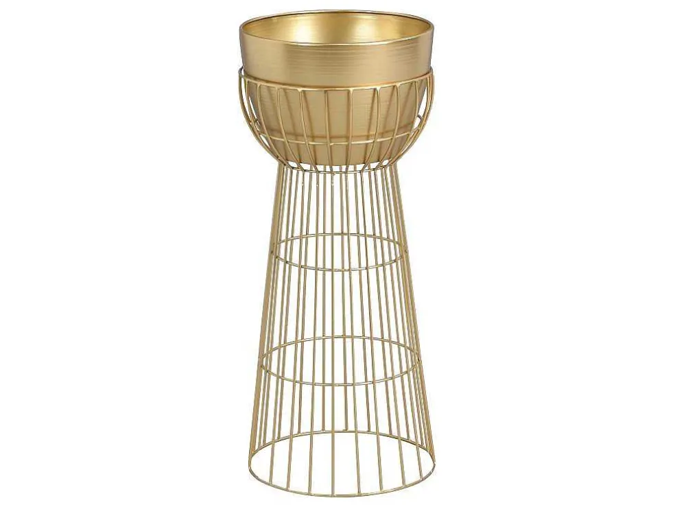 Bloembak Met Draadstructuur Van Metaal - D30 X H71 Cm - Goudkleurig - Cemoro