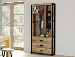 Boekenkast Harlem - 3 Laden En 7 Nissen - Mangohout En Metaal