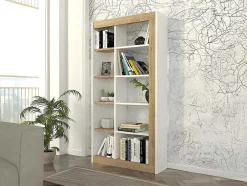 Boekenkast Met 10 Nissen - Licht Naturel En Wit - Silomai