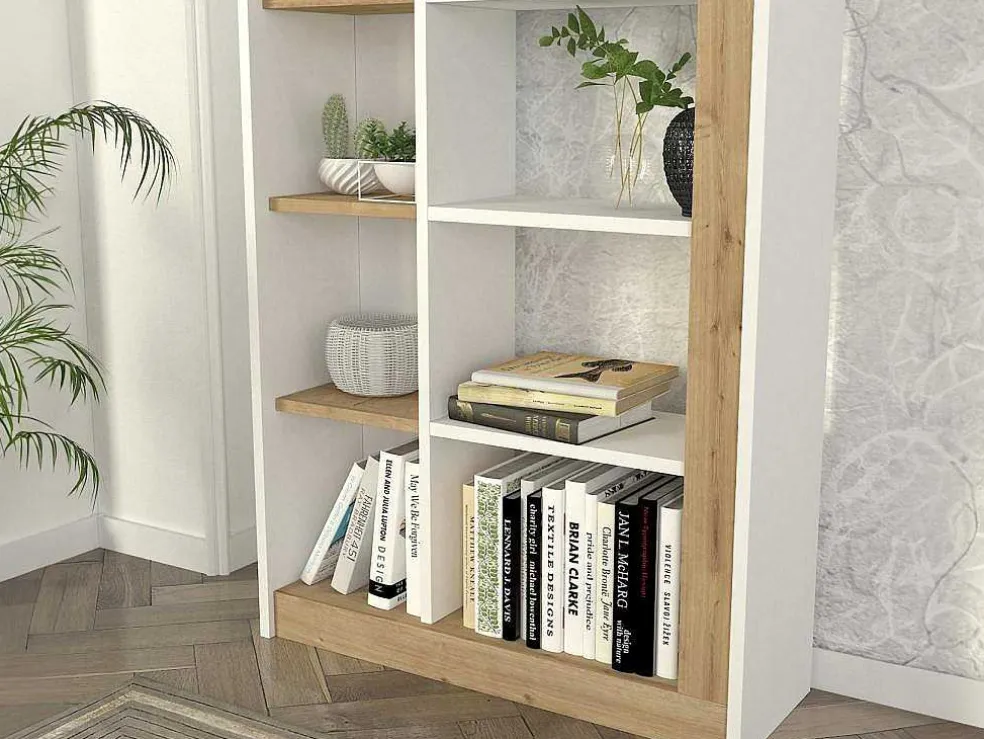 Boekenkast Met 10 Nissen - Licht Naturel En Wit - Silomai