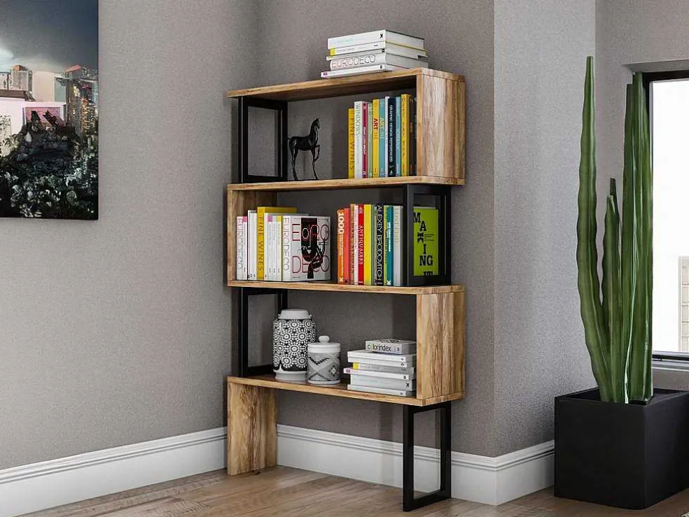 Boekenkast Met 3 Planken Van Metaal - Licht Naturel En Zwart - Roveni