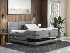 Boxspring-Hoofdbordset + Elektrische Relax-Lattenbodem + Matras + Opleg 2 X 80 X 200 Cm Lichtgrijs - Lodi Van Palacio