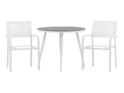 Break Tuinmeubelset Tafel O90Cm Grijs, 2 Stoelen Santorini Wit.