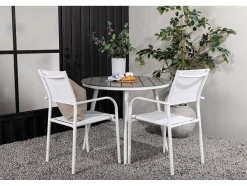 Break Tuinmeubelset Tafel O90Cm Grijs, 2 Stoelen Santorini Wit.