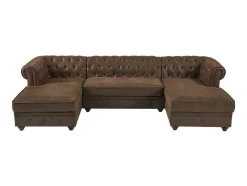 Brede Hoekbank Van Microvezel Met Verouderd Leereffect Chesterfield
