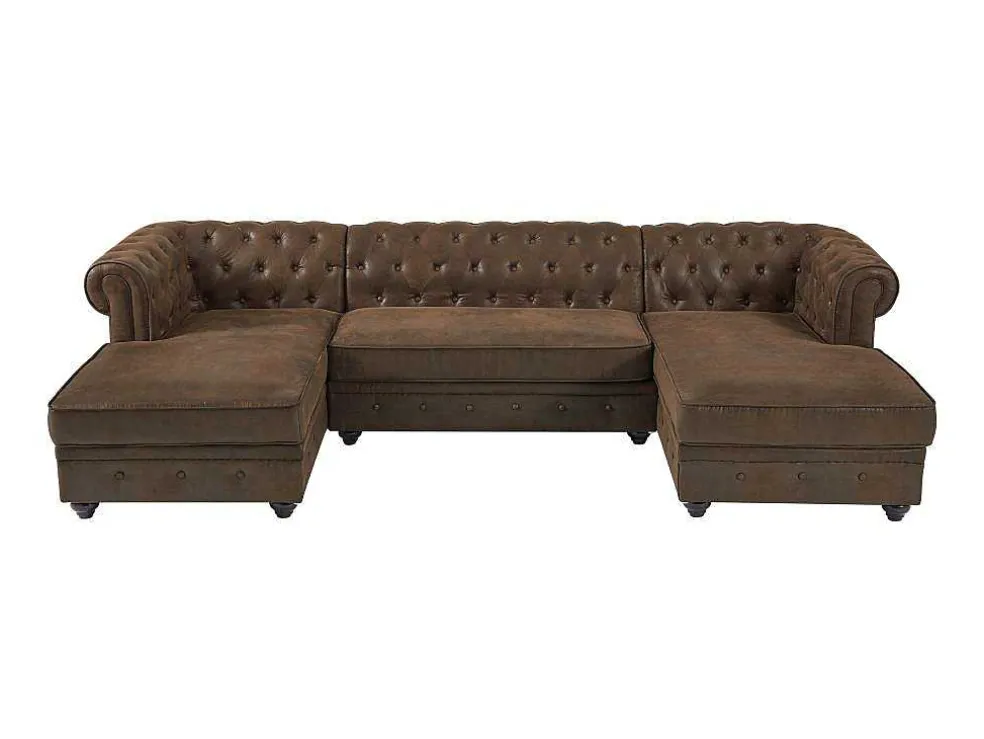 Brede Hoekbank Van Microvezel Met Verouderd Leereffect Chesterfield