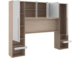 Brugkast Met Opbergruimte - Met Ledverlichting - L265 Cm - Kleuren: Glanzend Wit En Houtlook - Velona