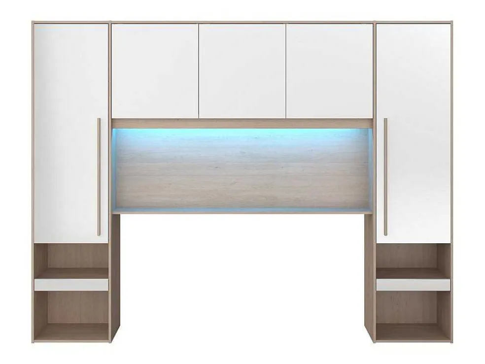 Brugkast Met Opbergruimte - Met Ledverlichting - L265 Cm - Kleuren: Glanzend Wit En Houtlook - Velona