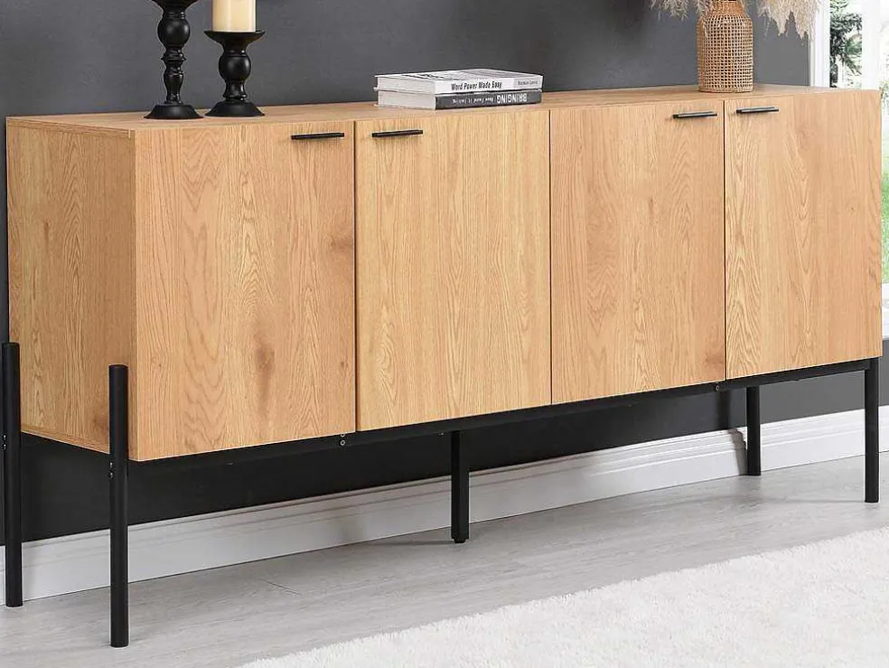 Buffetkast Met 4 Deuren - Licht Naturel En Zwart - Memphis Ii