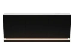 Buffetkast Met 3 Deuren En Ledverlichting Van Mdf - Zwart Met Wit Marmereffect - Devika Van Pascal Morabito