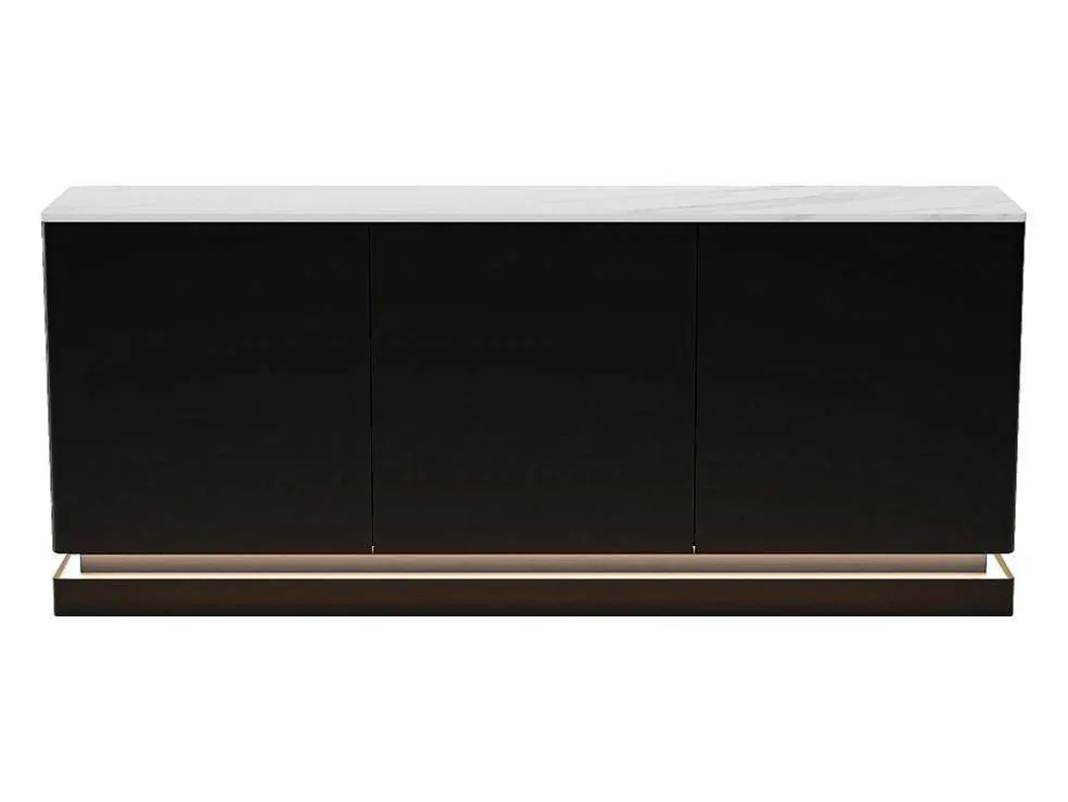 Buffetkast Met 3 Deuren En Ledverlichting Van Mdf - Zwart Met Wit Marmereffect - Devika Van Pascal Morabito