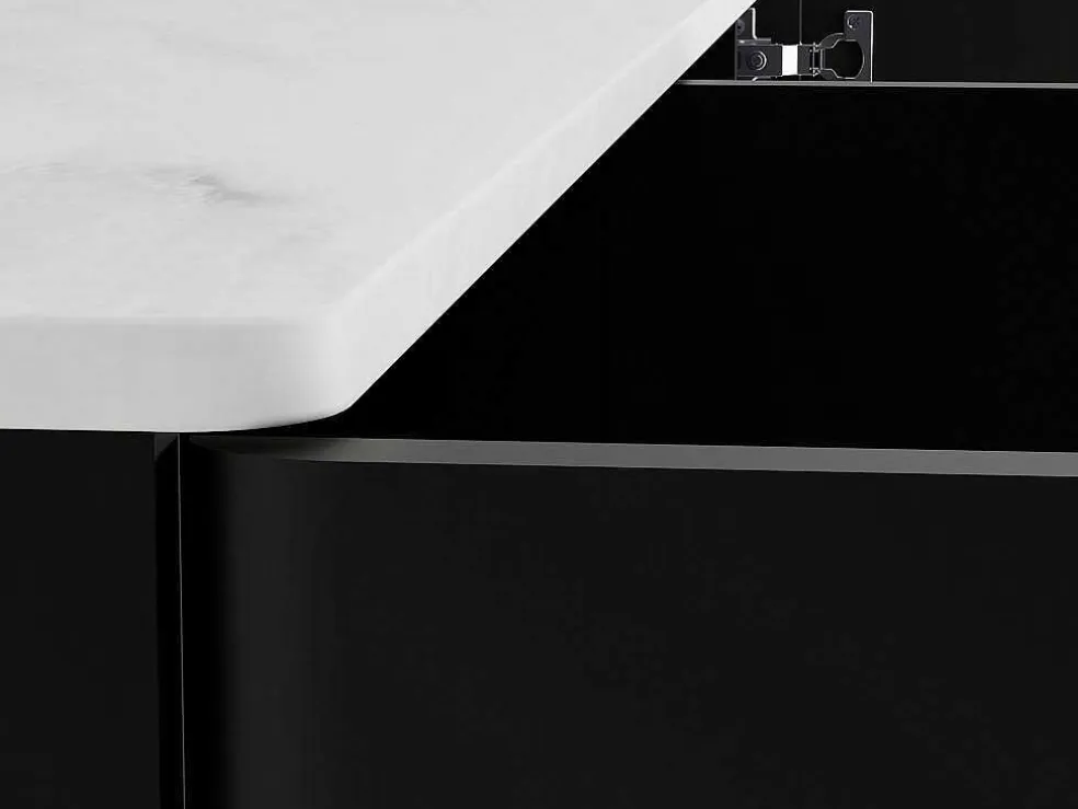 Buffetkast Met 3 Deuren En Ledverlichting Van Mdf - Zwart Met Wit Marmereffect - Devika Van Pascal Morabito