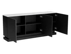 Buffetkast Met 3 Deuren En Ledverlichting Van Mdf - Zwart Met Wit Marmereffect - Devika Van Pascal Morabito