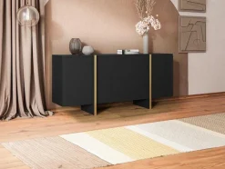 Buffetkast Met 4 Deuren Van Mdf - Zwart En Goudkleurig - Luvonia