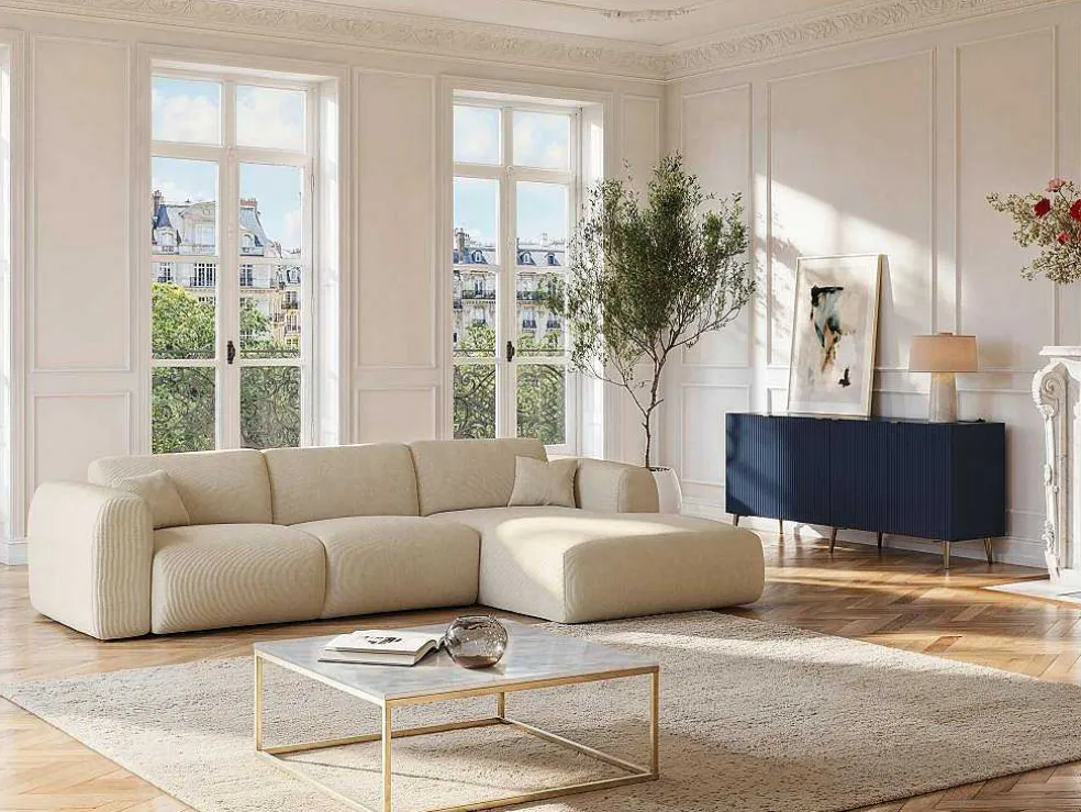 Buffetkast Met 4 Deurtjes Van Mdf En Staal - Blauw En Goudkleurig - Yesinia