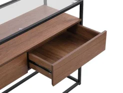 Buffetkast Met 2 Lades Van Mdf, Gehard Glas En Metaal - Donker Naturel - Camata