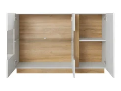 Buffetkast Murari - 3 Deuren - Met Ledverlichting - Hoogglans Wit En Eiken