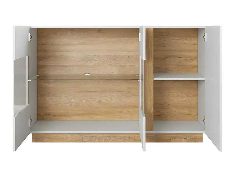 Buffetkast Murari - 3 Deuren - Met Ledverlichting - Hoogglans Wit En Eiken