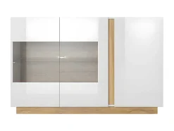 Buffetkast Murari - 3 Deuren - Met Ledverlichting - Hoogglans Wit En Eiken