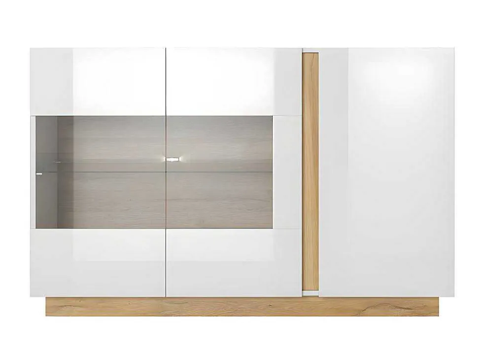 Buffetkast Murari - 3 Deuren - Met Ledverlichting - Hoogglans Wit En Eiken