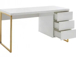 Bureau Met 3 Lades - Gelakt Mdf En Metaal - Wit En Goudkleurig - Timfia Van Pascal Morabito