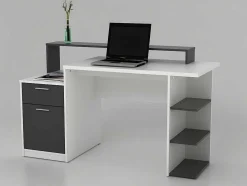 Bureau Met Opbergruimte Zacharie - Wit En Eik